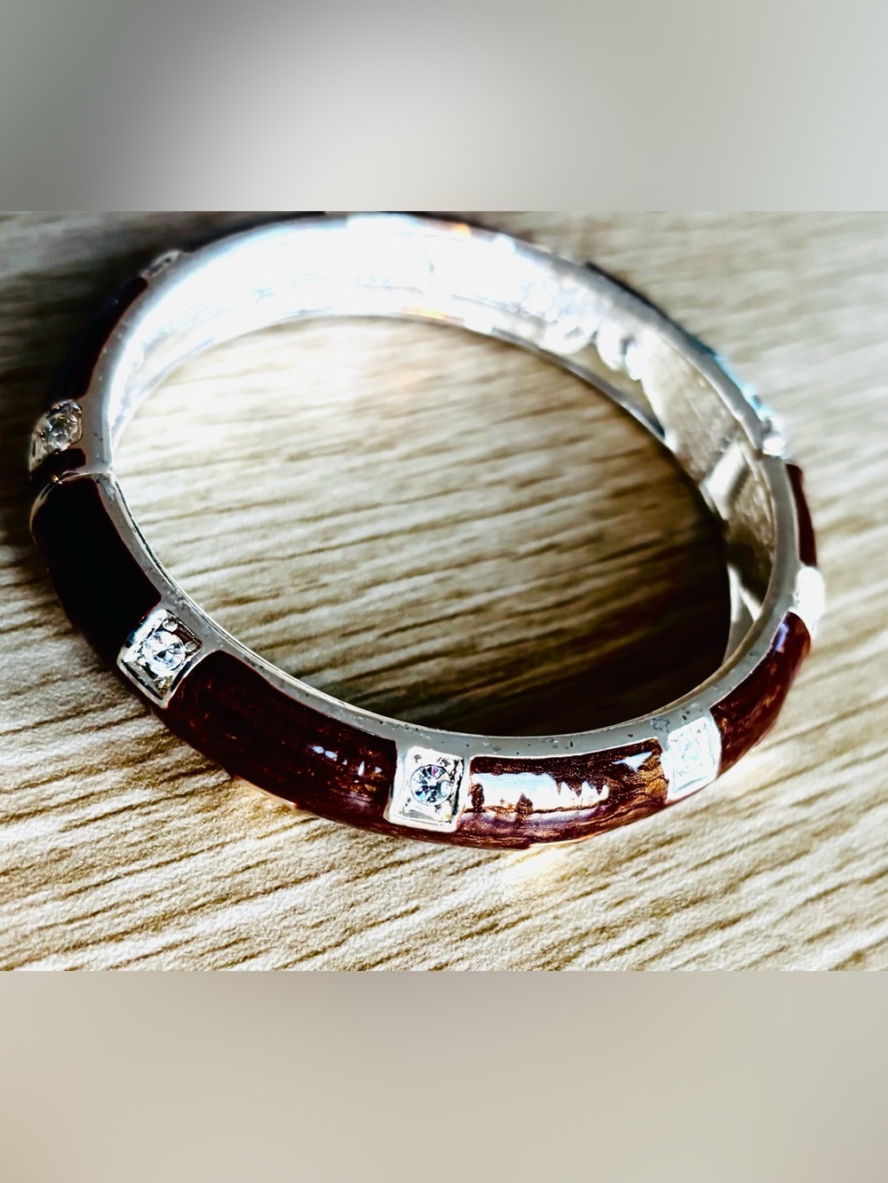 Women’s Brown Enamel and Emerald Style Crystal Bangle Bracelet